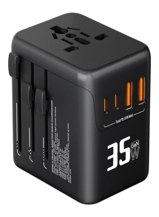 Primate Universal Travel Adapter, All-in-One Worldwide Plug, Compatible with Smartphone, Laptop, Camera, Tablet - Supports 224+ Countries (2025 Model) (Black-2) - Image 1